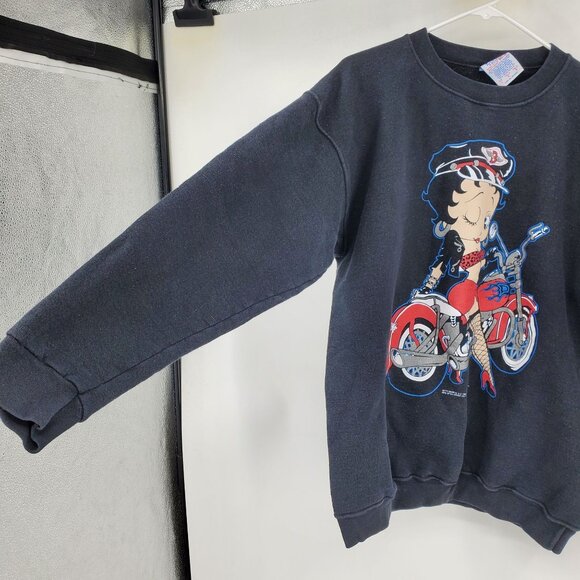 Vintage Betty Boop AAA USA Fabric 1992 Fleischer Studios Motorcycle Crewneck L - Picture 9 of 9